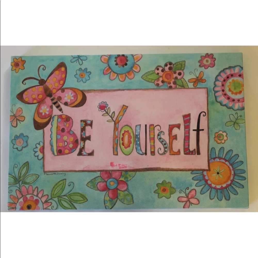 Girls Be Yourself Pink Butterfly Printed Painting On Plastic Canvas